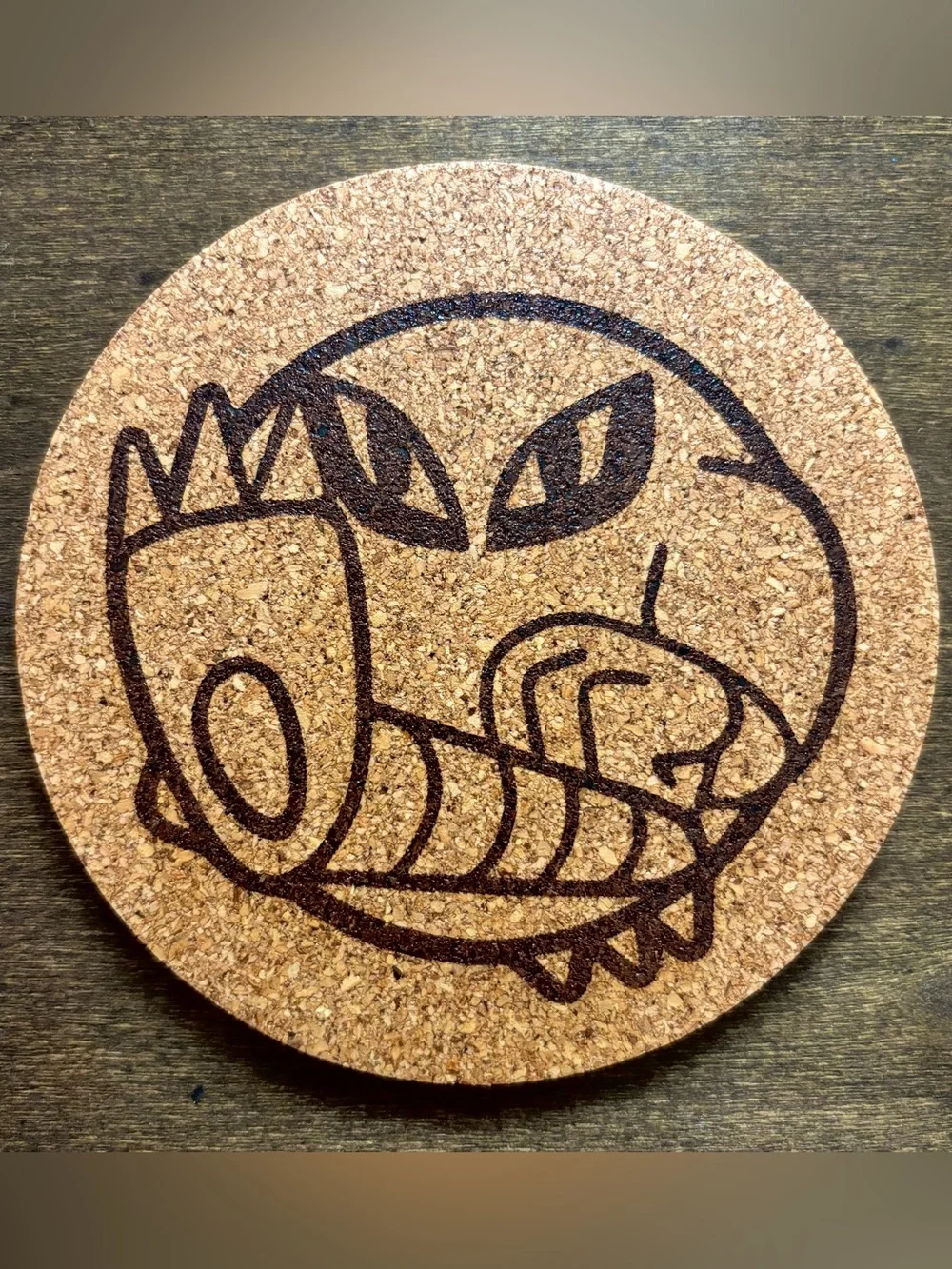 Pokemon Hitmonlee Face Laser Engraved Cork Coaster